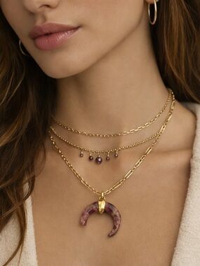 Kendra Scott Gold and Purple Crescent Pendant Necklace DEFECT